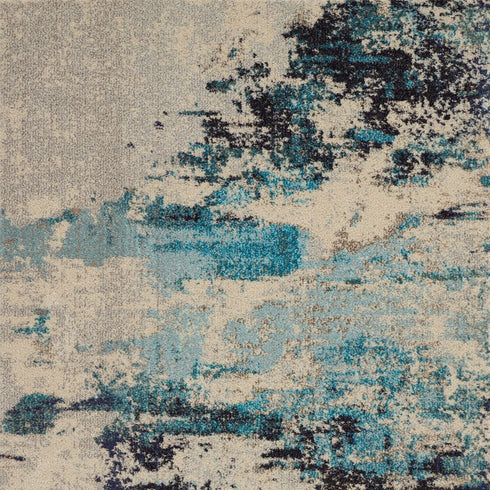 2' X 4' Ivory And Teal Blue Abstract Power Loom Non Skid Area Rug